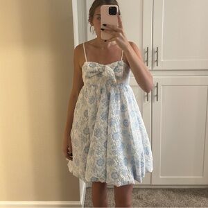 SHEIN Blue and White Dress with Bow